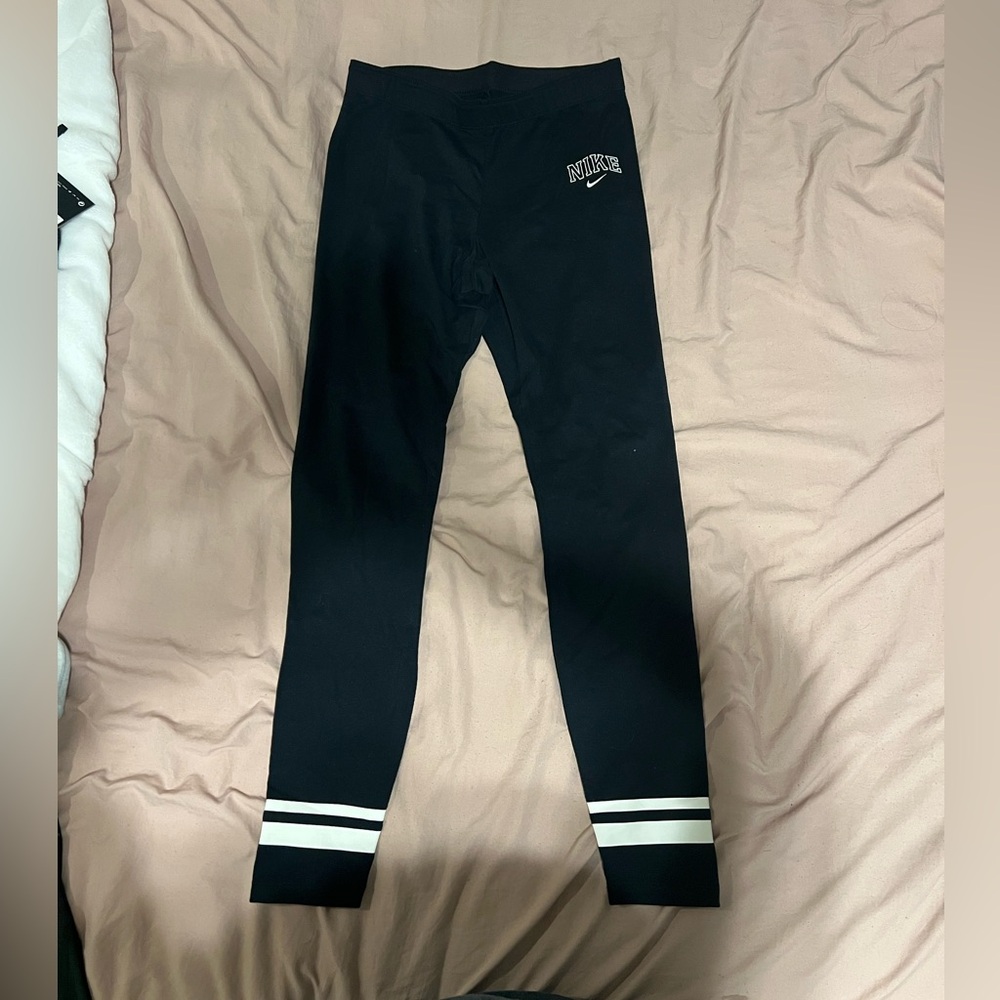 Nike Black Athletic Leggings w/ White Stripes